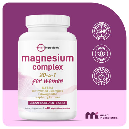 Micro Ingredients Magnesium Complex 20-in-1 for Women, 240 Vegetarian Capsules