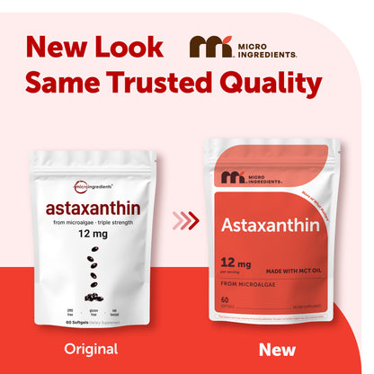 Micro Ingredients Astaxanthin 12mg softgels, tanning pills, Strength Carotenoids Skin Supplement w. 100% Natural Astaxanthin from MicroAlgae